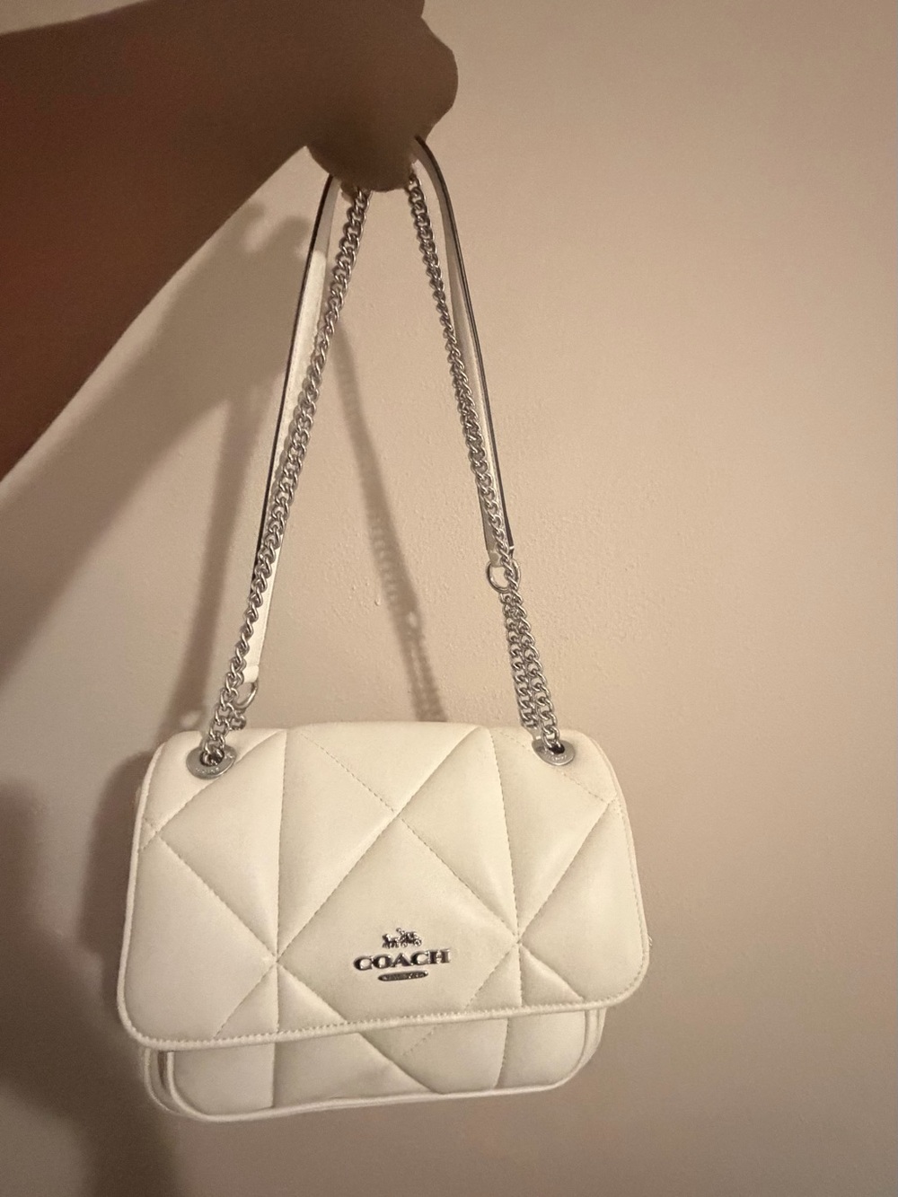 Coach White Quilted Leather Shoulder Bag with Chain Strap